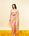 Rose Pink Botanical Patterned Zari Work Saree